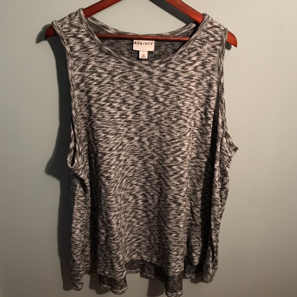 Ava and Viv Marled Heather Grey Tank, 3X